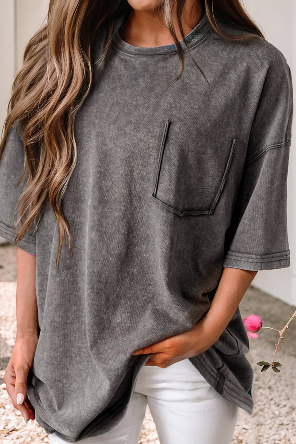 LDC Mineral Wash Half Sleeve Boyfriend Vintage T Shirt